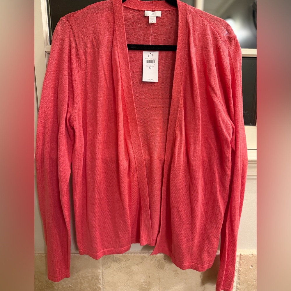 J. Jill Vibrant Coral Open Cardigan